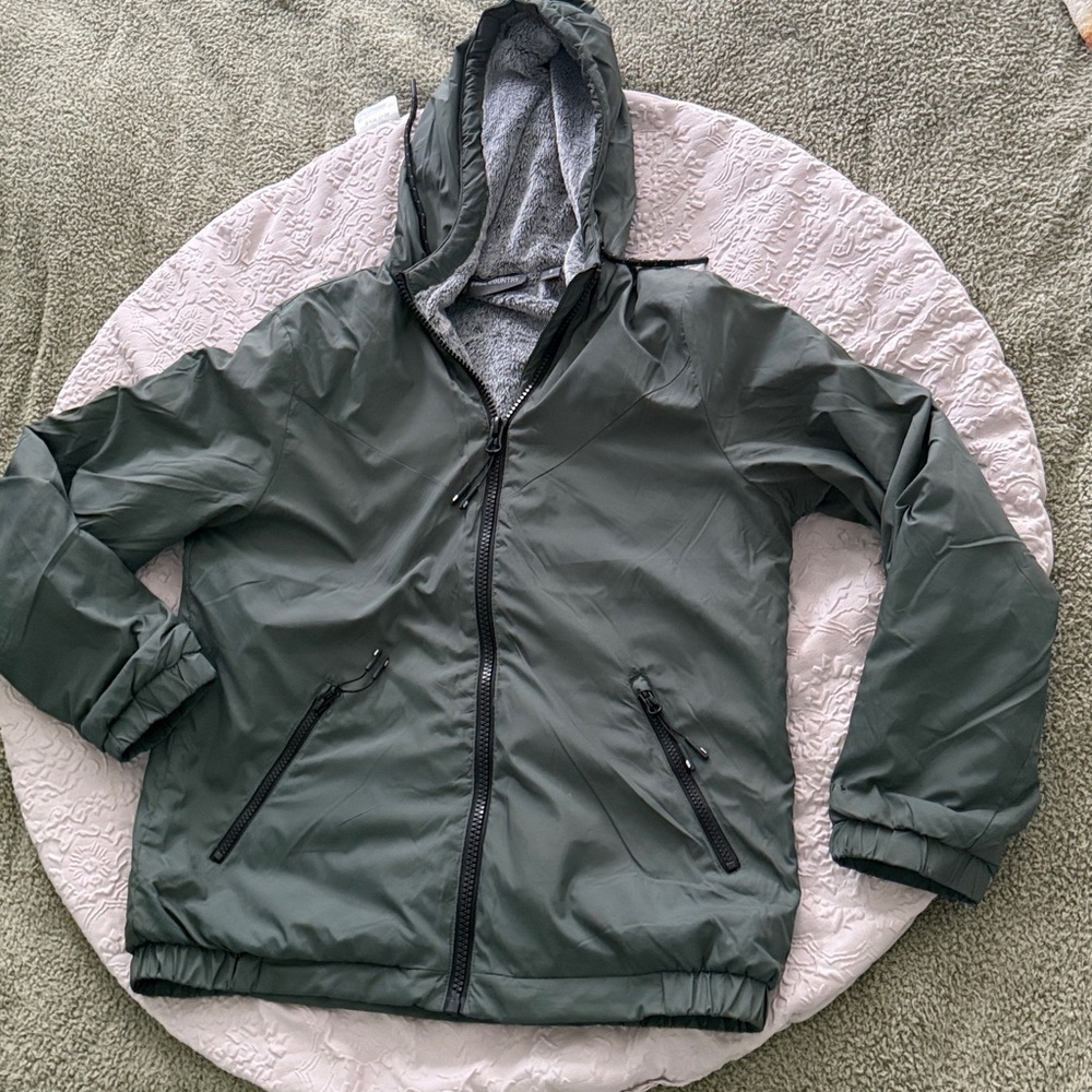 Free Country Olive Green Hooded Fleece Faux Fur Jacket Sz S